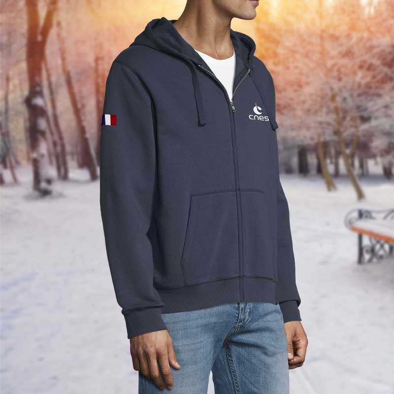 Men's "Made in CNES" navy blue zipped hoodie